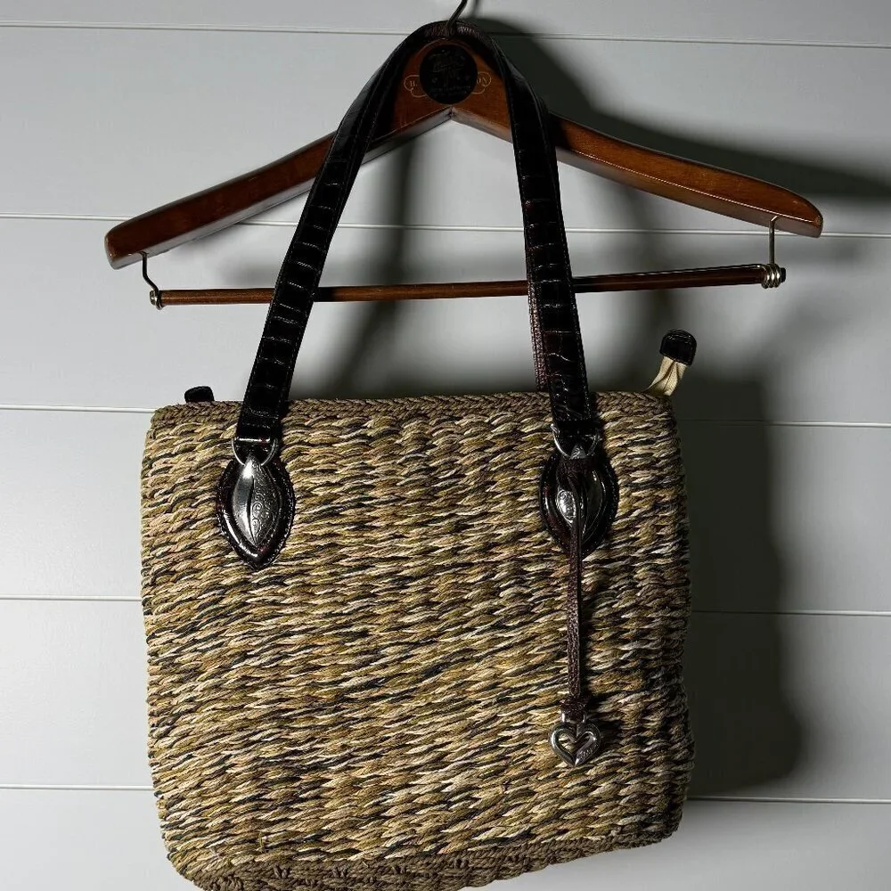 Brighton Summer Market Straw Purse Tan with Dark Brown Handles